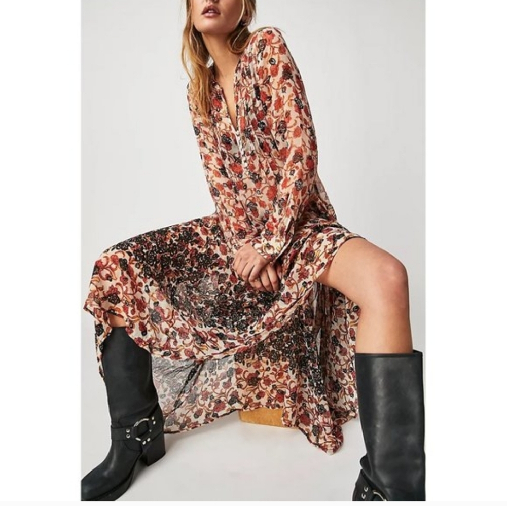 Free People See It Through Dress in Tea Combo sheer size small oversized